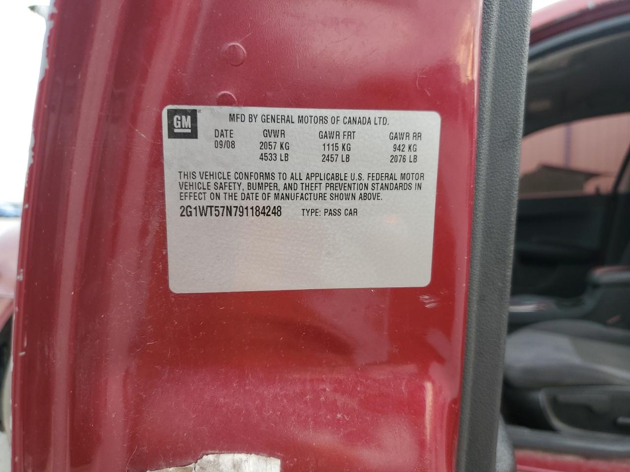 2009 Chevrolet Impala 1Lt VIN: 2G1WT57N791184248 Lot: 82050685