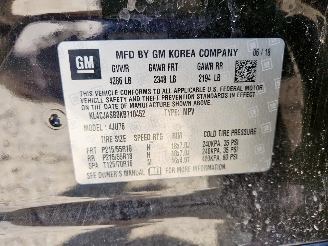 2019 Buick Encore Preferred VIN: KL4CJASB0KB710452 Lot: 84368845