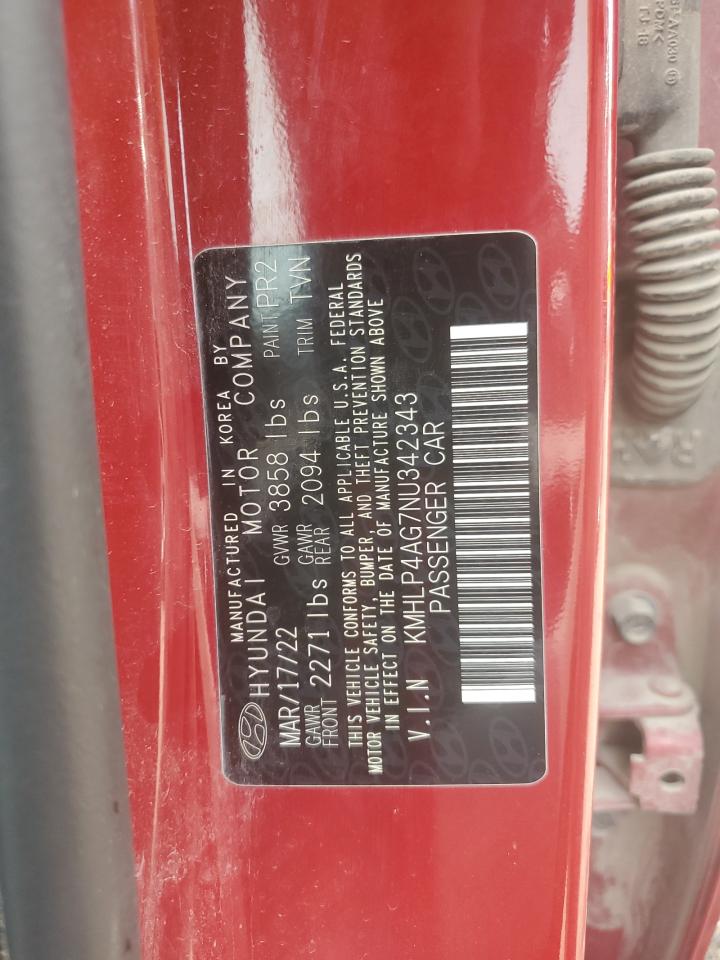 2022 Hyundai Elantra Limited VIN: KMHLP4AG7NU342343 Lot: 71082485