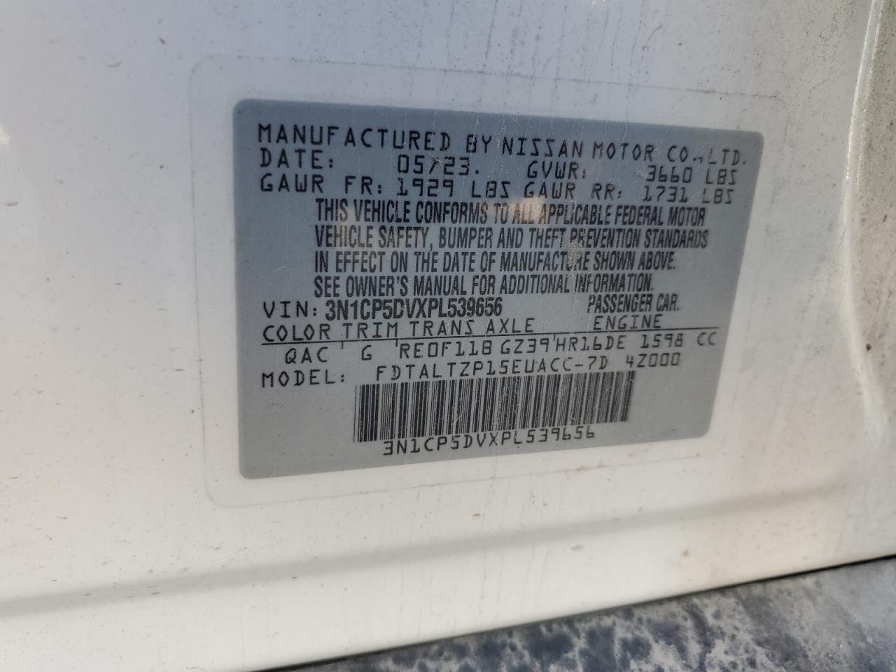 2023 Nissan Kicks Sr VIN: 3N1CP5DVXPL539656 Lot: 83985915