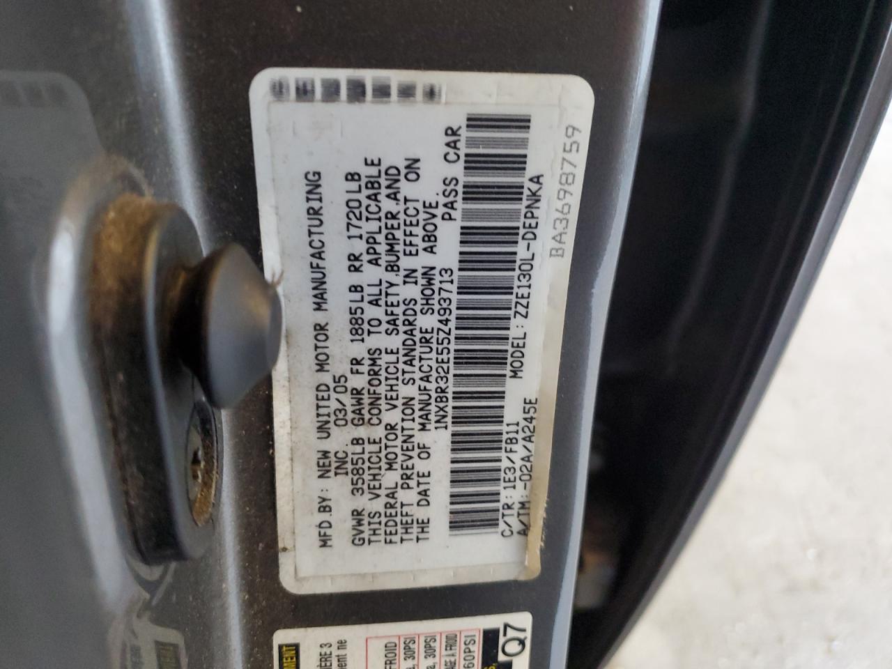 2005 Toyota Corolla Ce VIN: 1NXBR32E55Z493713 Lot: 70892215