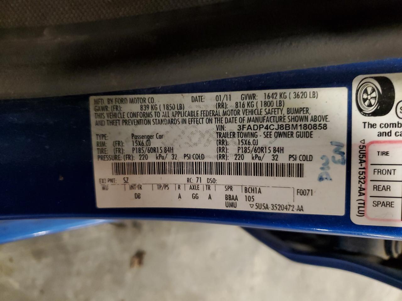 2011 Ford Fiesta Sel VIN: 3FADP4CJ8BM180858 Lot: 80390195