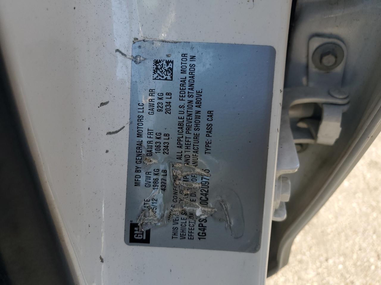 2012 Buick Verano VIN: 1G4PS5SK0C4209736 Lot: 84724735