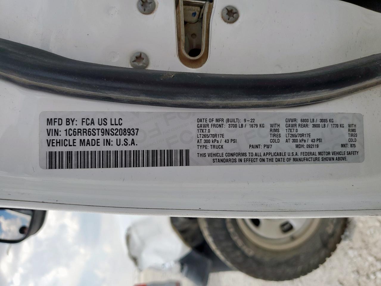 2022 Ram 1500 Classic Tradesman VIN: 1C6RR6ST9NS208937 Lot: 80736795