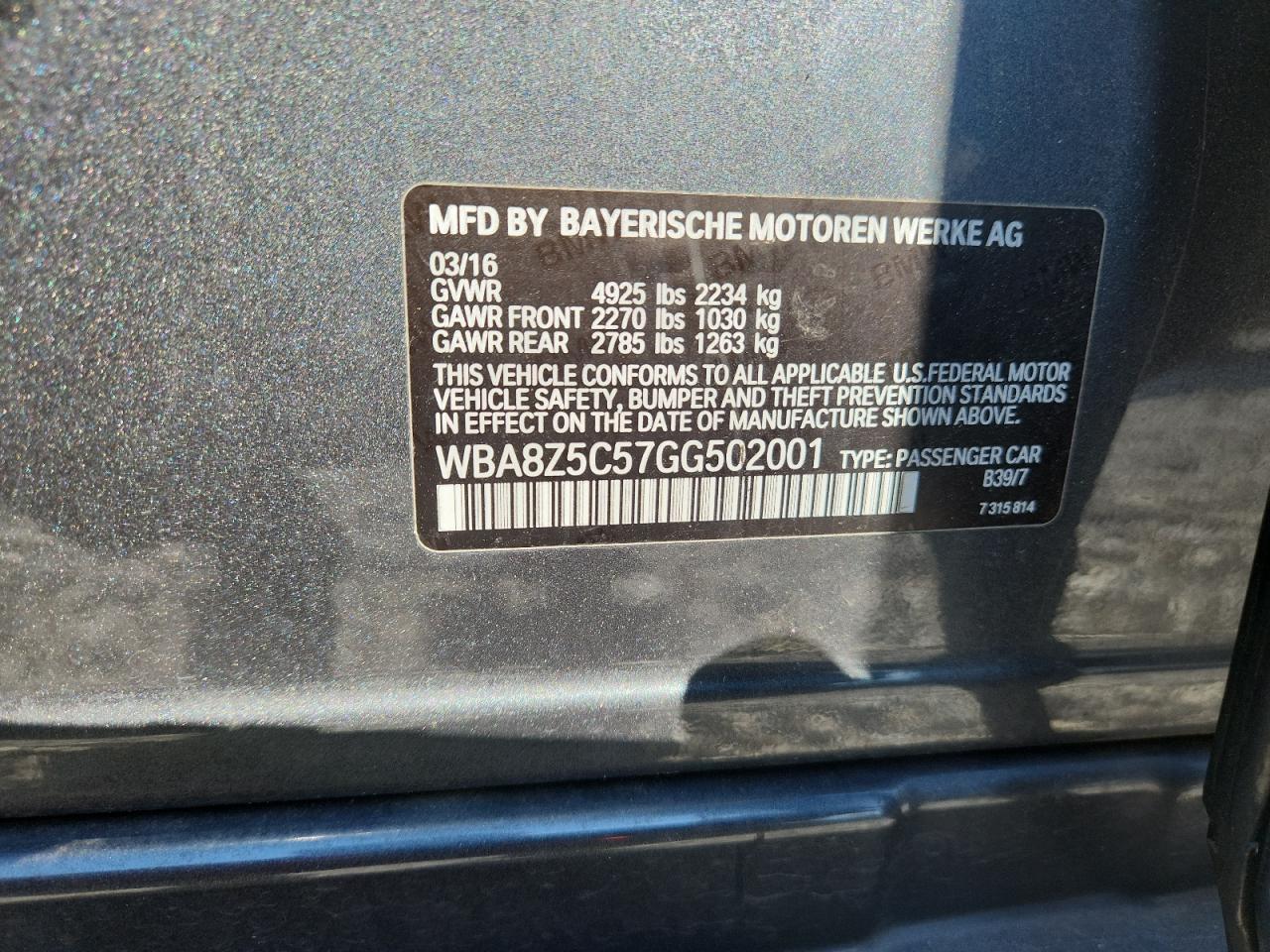 2016 BMW 328 Xigt Sulev VIN: WBA8Z5C57GG502001 Lot: 80387785