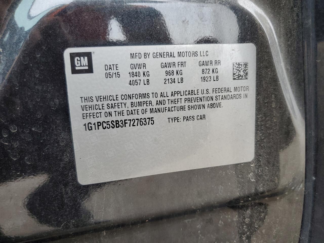 2015 Chevrolet Cruze Lt VIN: 1G1PC5SB3F7276375 Lot: 84578565