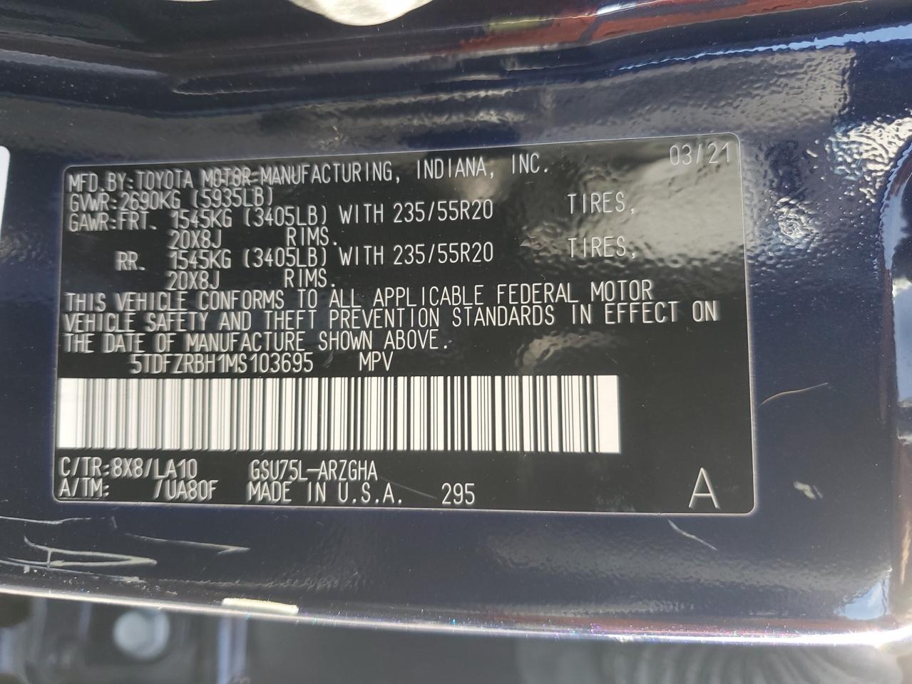 2021 Toyota Highlander Platinum VIN: 5TDFZRBH1MS103695 Lot: 81712225