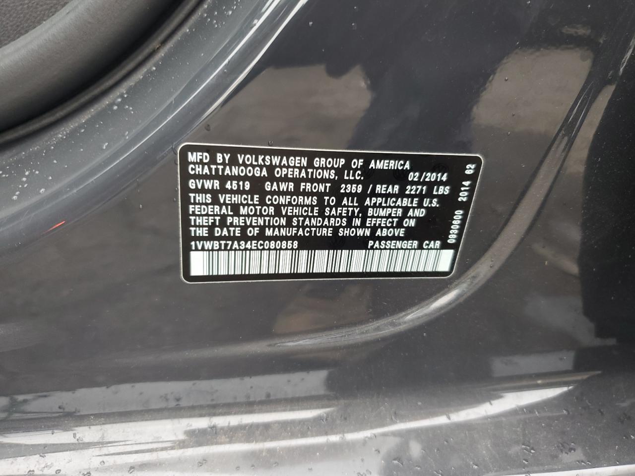 2014 Volkswagen Passat Se VIN: 1VWBT7A34EC080858 Lot: 81003215