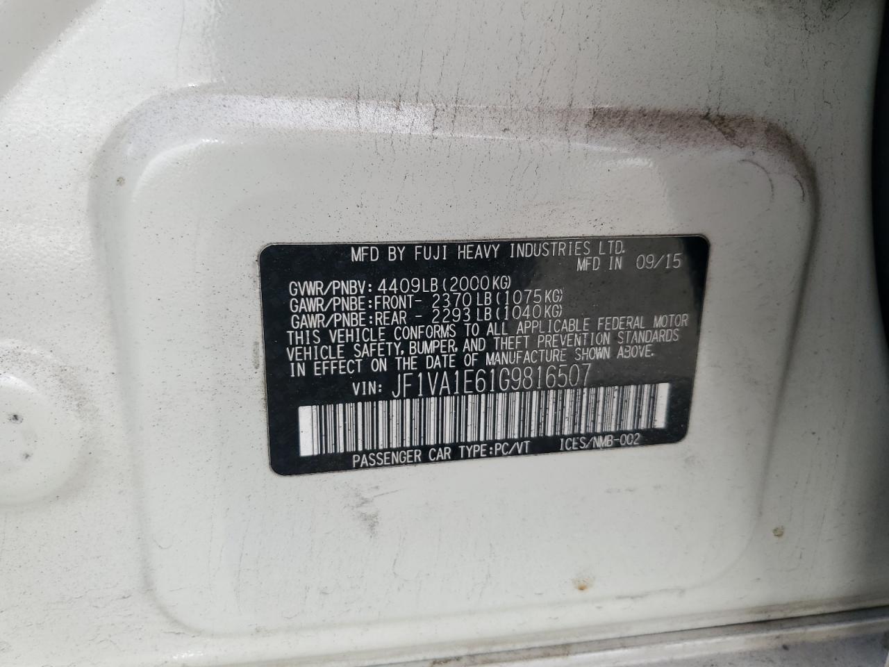 2016 Subaru Wrx Premium VIN: JF1VA1E61G9816507 Lot: 83974475
