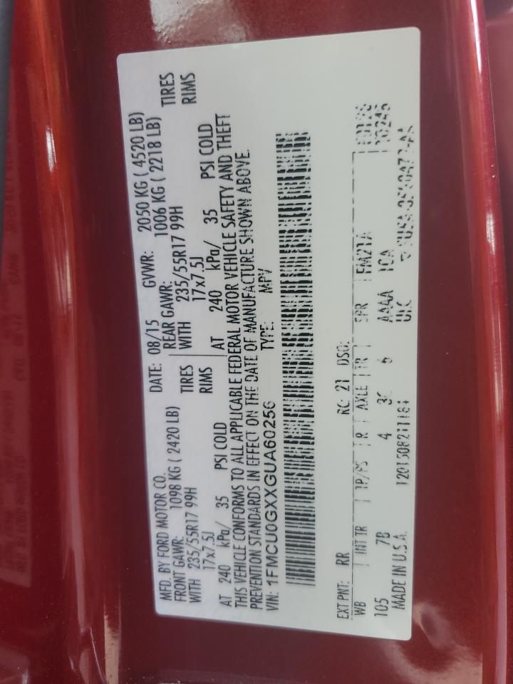 2016 Ford Escape Se VIN: 1FMCU0GXXGUA60256 Lot: 82149865