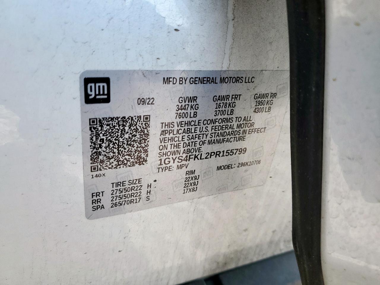 2023 Cadillac Escalade Sport VIN: 1GYS4FKL2PR155799 Lot: 80728155