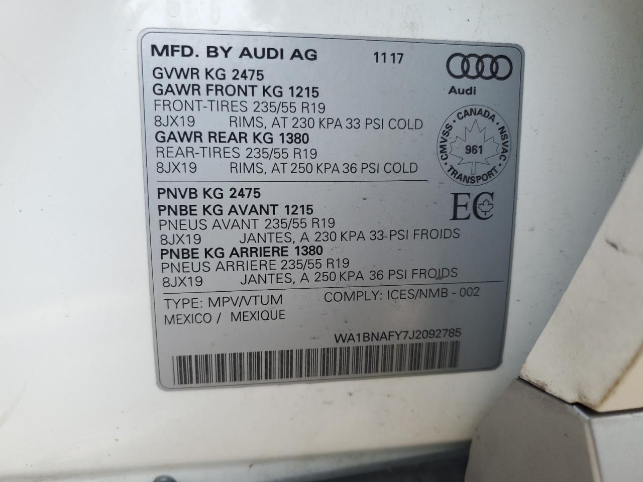 2018 Audi Q5 Premium Plus VIN: WA1BNAFY7J2092785 Lot: 80513735