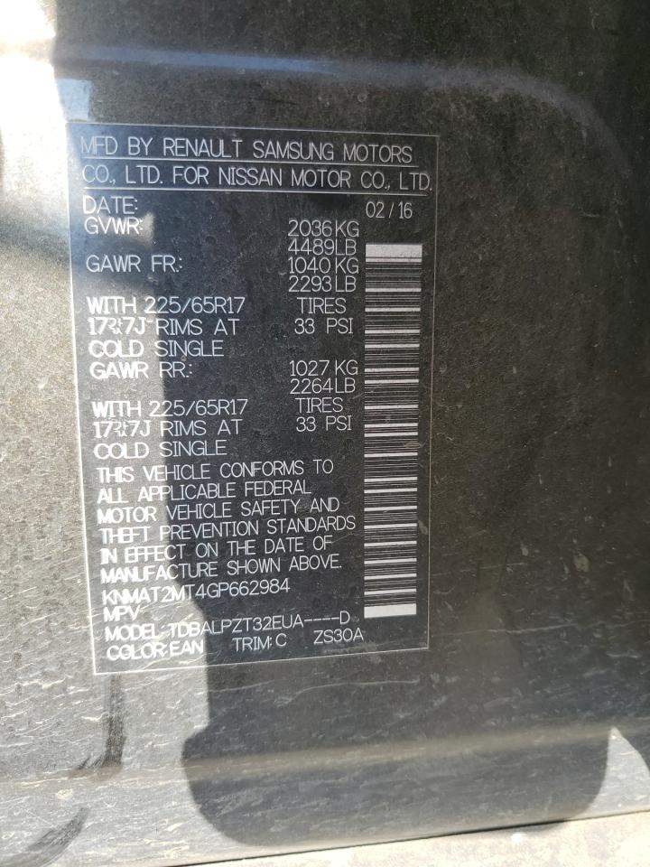 2016 Nissan Rogue S VIN: KNMAT2MT4GP662984 Lot: 80717075