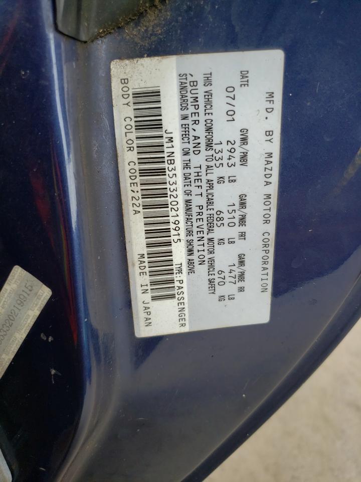 2002 Mazda Mx-5 Miata Base VIN: JM1NB353320219915 Lot: 81365615