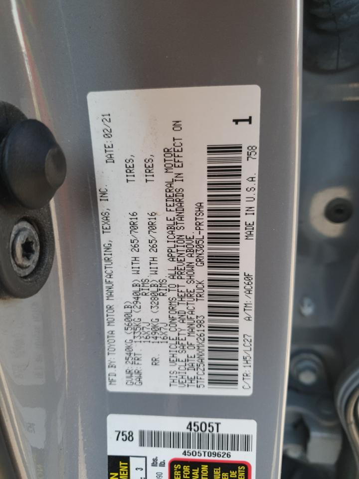 2021 Toyota Tacoma Double Cab VIN: 5TFCZ5ANXMX261983 Lot: 71120885