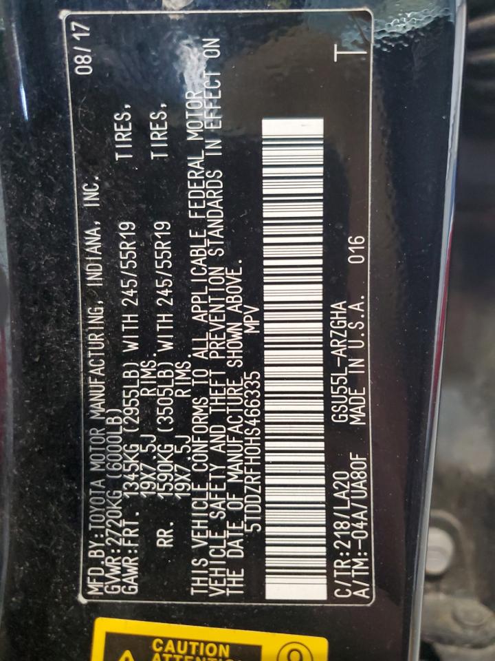 2017 Toyota Highlander Limited VIN: 5TDDZRFH0HS466335 Lot: 71466545