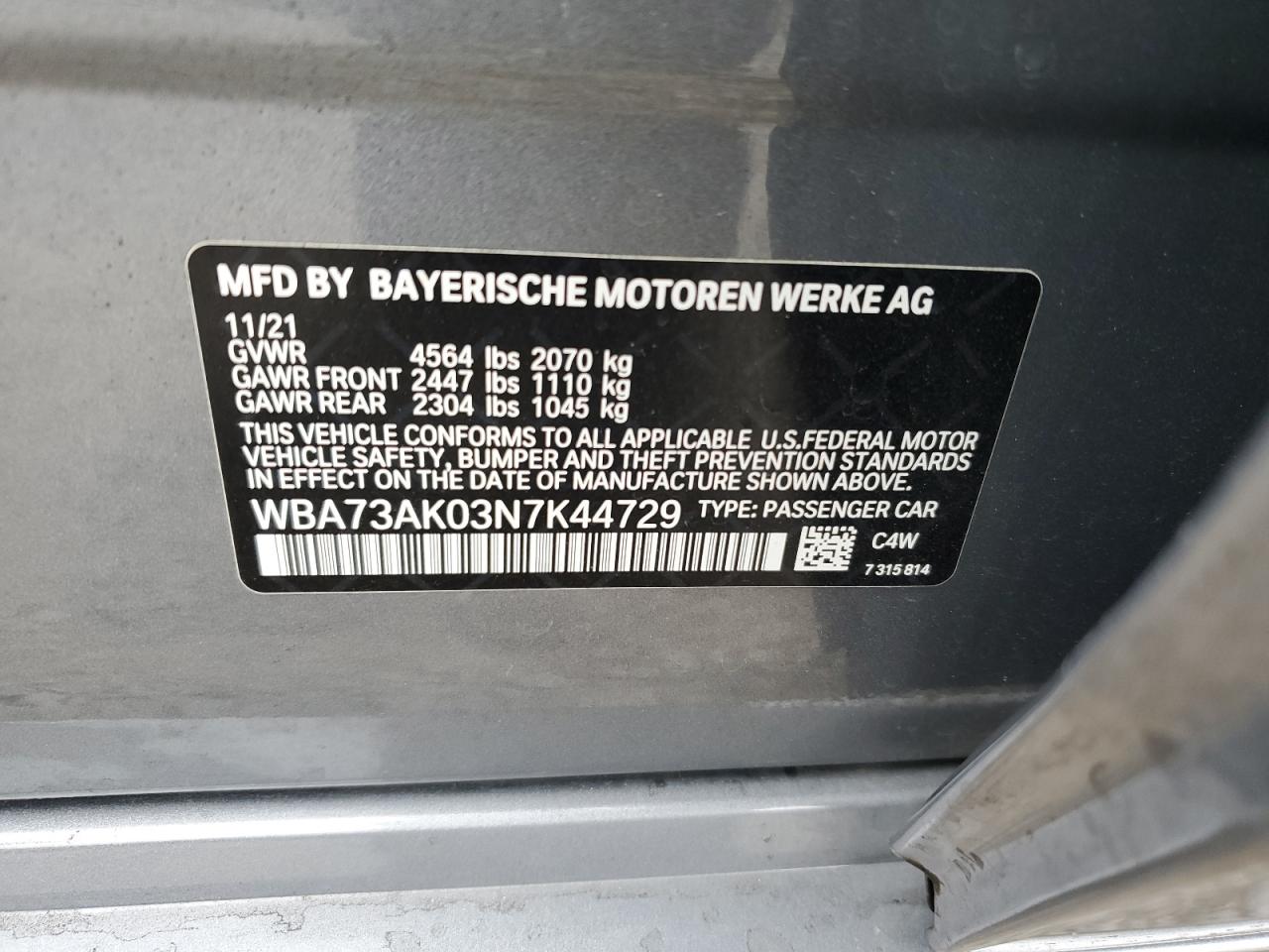 2022 BMW 228Xi VIN: WBA73AK03N7K44729 Lot: 80154465