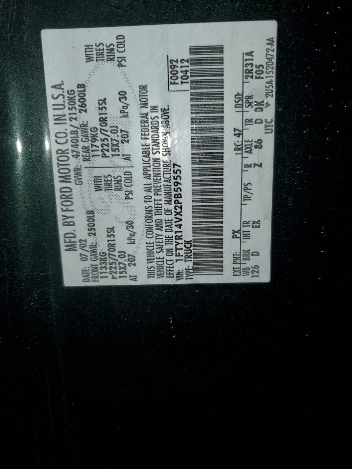 2002 Ford Ranger Super Cab VIN: 1FTYR14VX2PB59557 Lot: 81807945