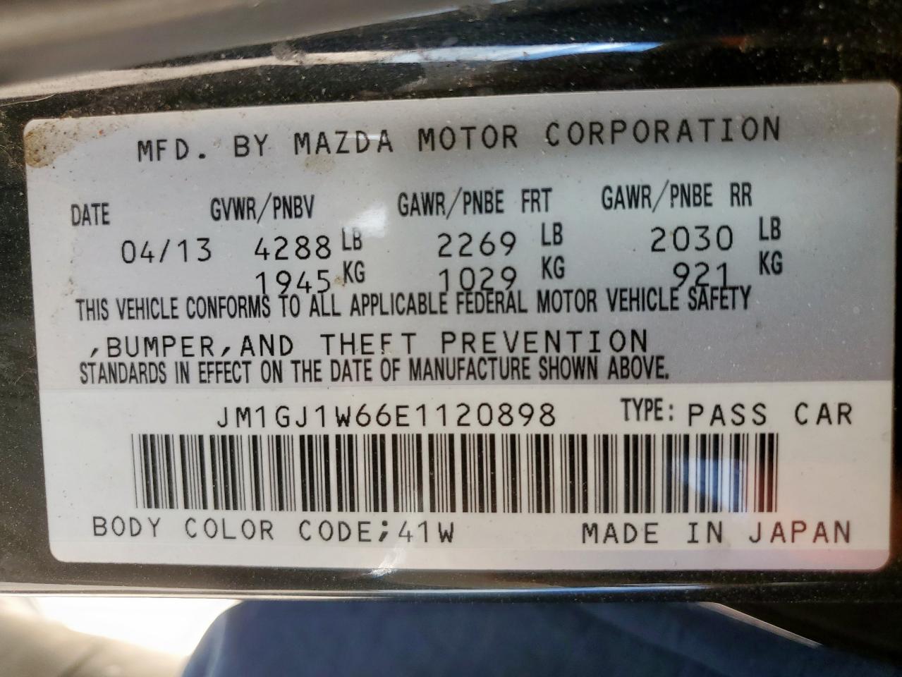 2014 Mazda 6 Grand Touring VIN: JM1GJ1W66E1120898 Lot: 81861025