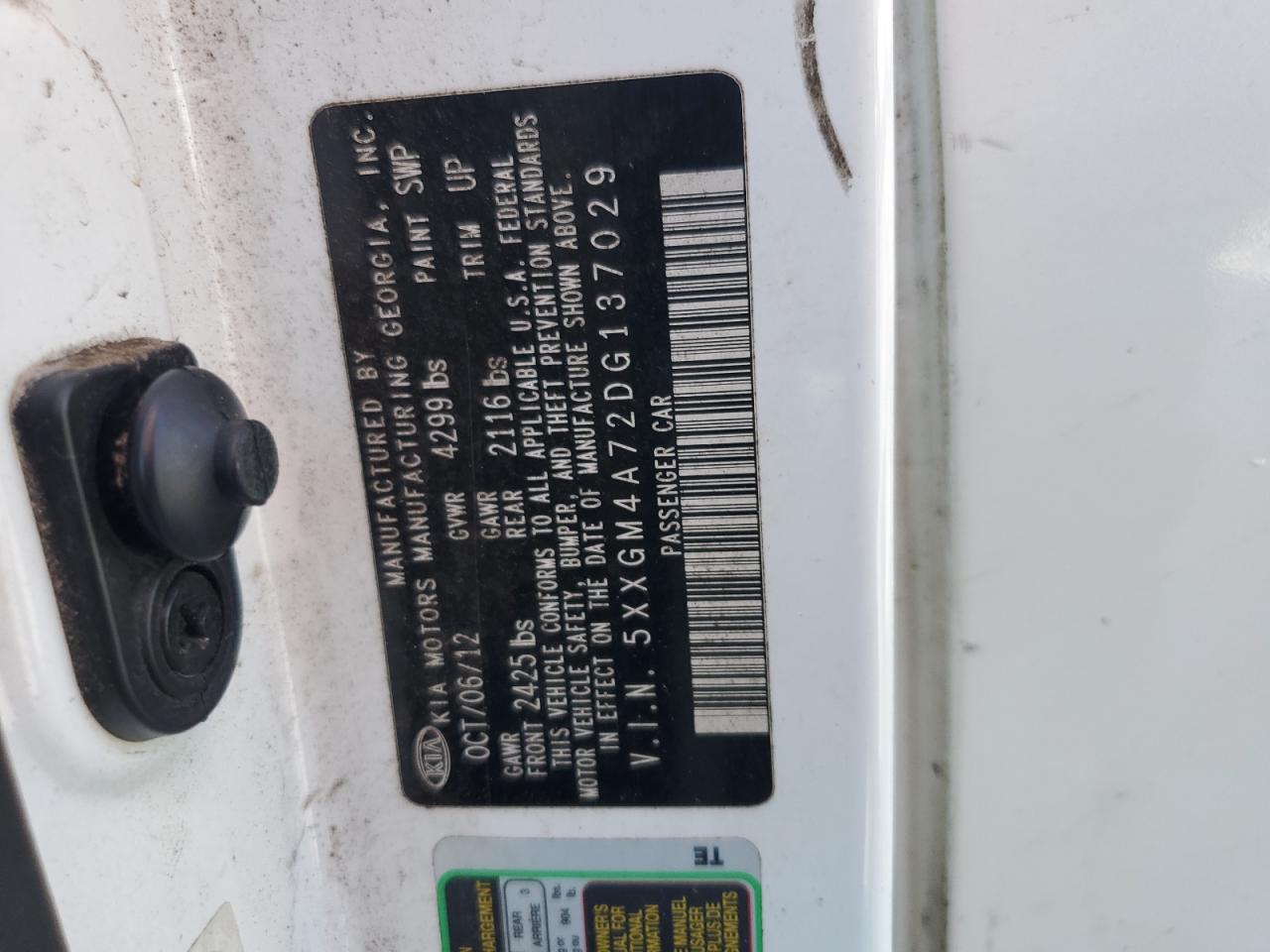 2013 Kia Optima Lx VIN: 5XXGM4A72DG137029 Lot: 71228565