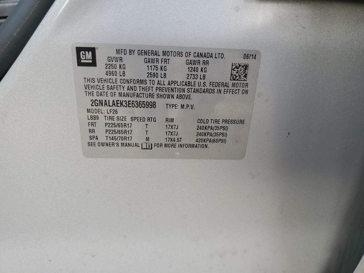 2014 Chevrolet Equinox Ls VIN: 2GNALAEK3E6365998 Lot: 81464435