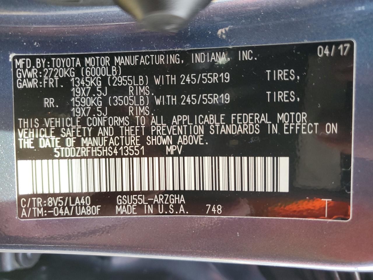 2017 Toyota Highlander Limited VIN: 5TDDZRFH5HS413551 Lot: 71745835