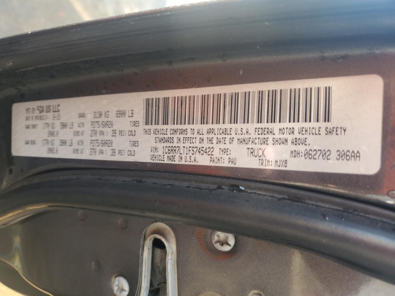 2015 Ram 1500 Slt VIN: 1C6RR7LT1FS745422 Lot: 71530995