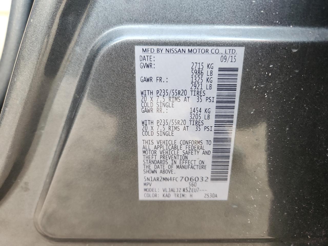 2015 Nissan Pathfinder S VIN: 5N1AR2MN4FC706032 Lot: 80839805