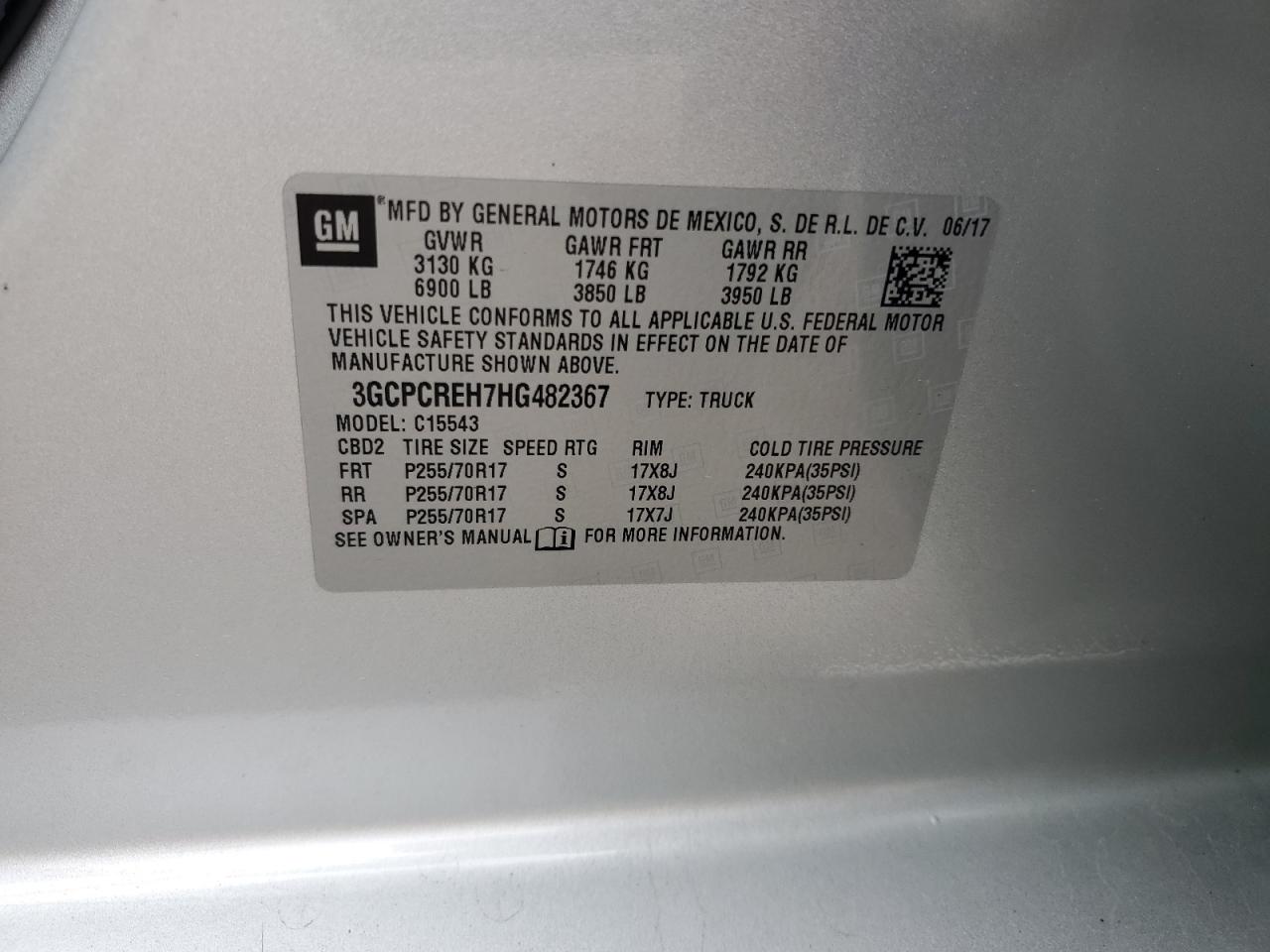 2017 Chevrolet Silverado C1500 Lt VIN: 3GCPCREH7HG482367 Lot: 80806875