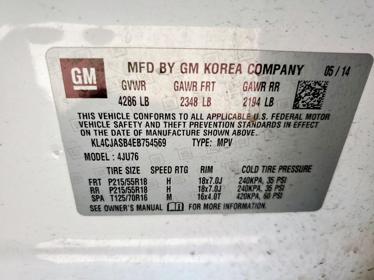 2014 Buick Encore VIN: KL4CJASB4EB754569 Lot: 81454945