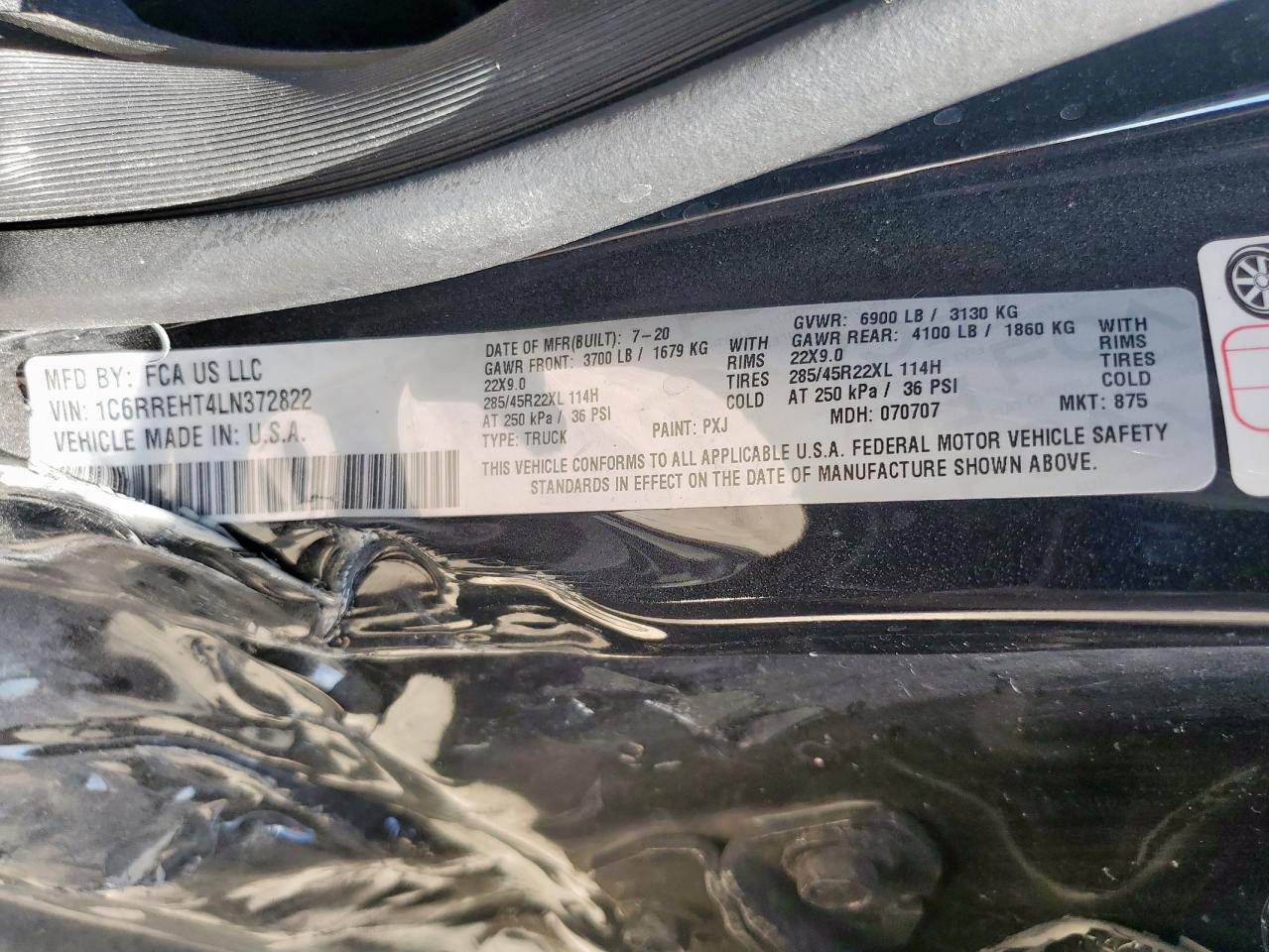 2020 Ram 1500 Limited VIN: 1C6RREHT4LN372822 Lot: 82124215