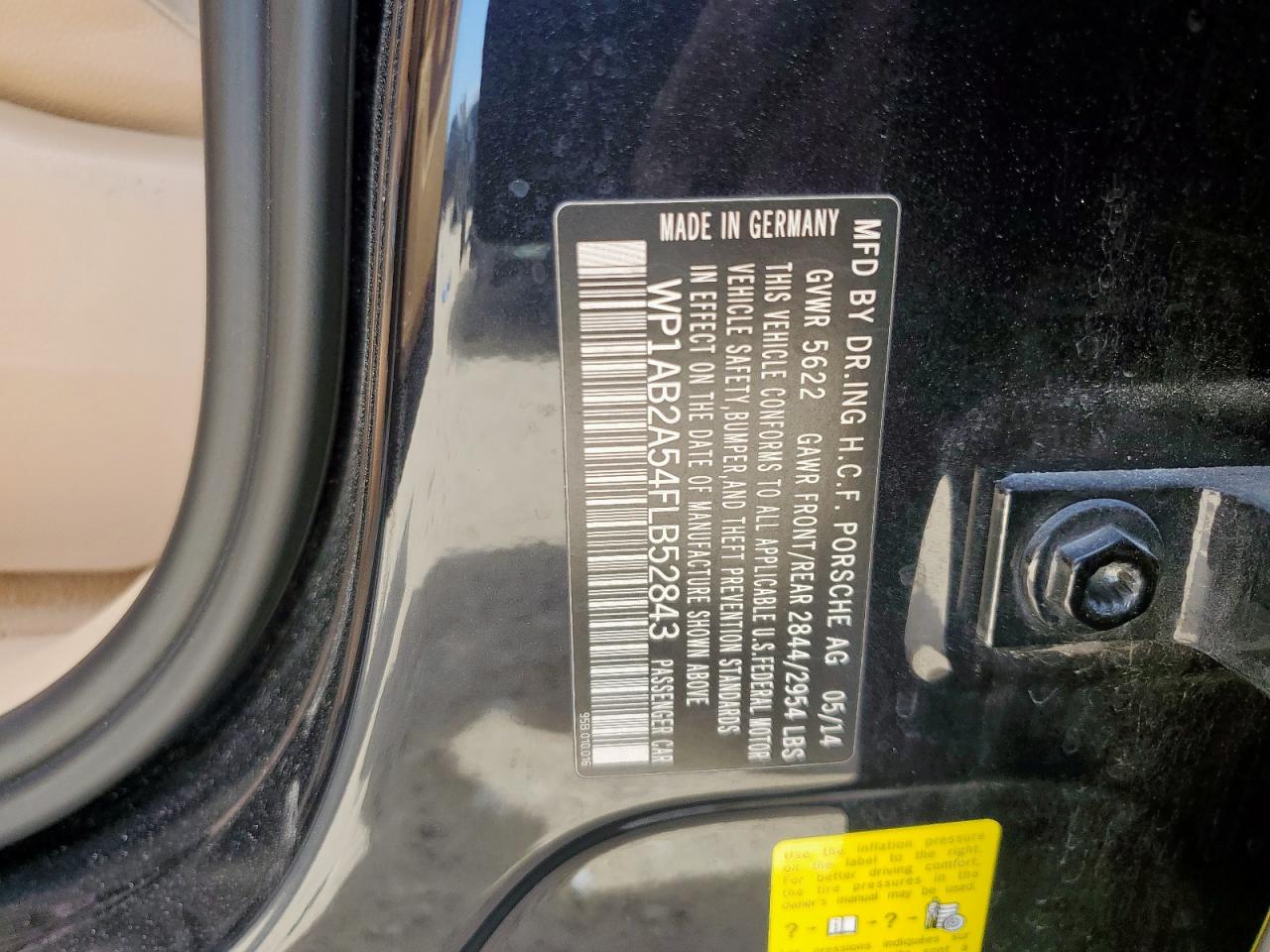 2015 Porsche Macan S VIN: WP1AB2A54FLB52843 Lot: 71663255