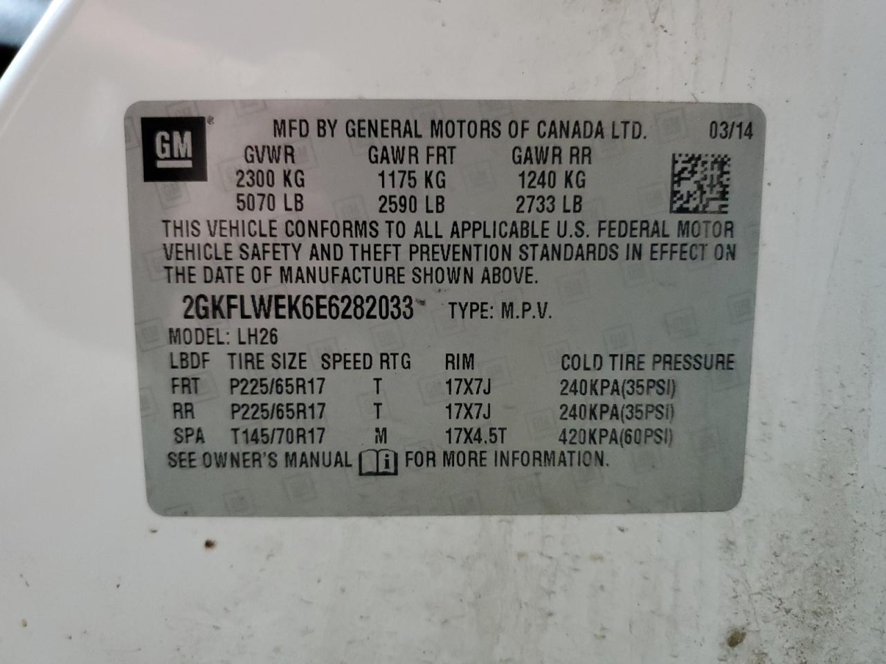 2014 GMC Terrain Sle VIN: 2GKFLWEK6E6282033 Lot: 71432755