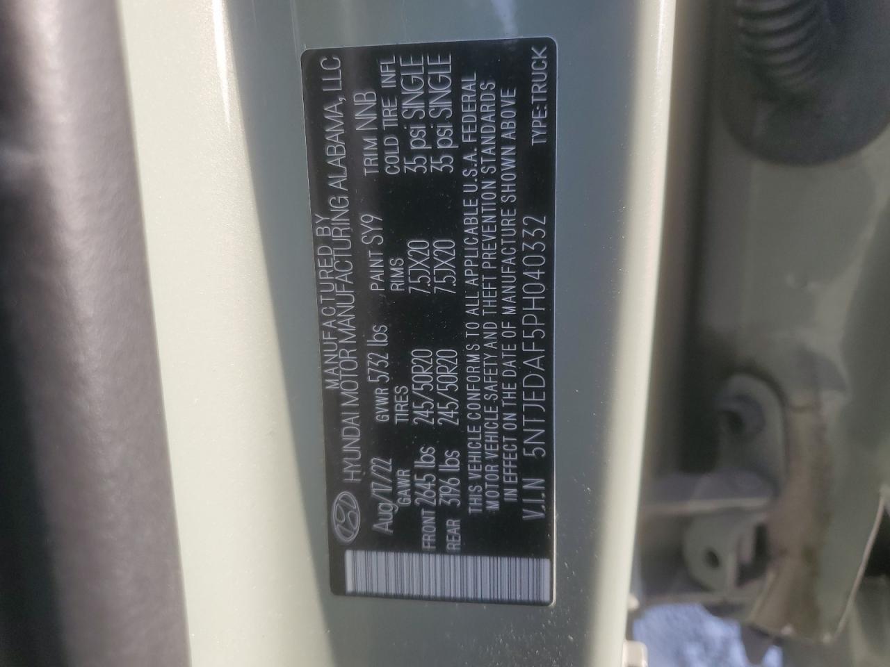 2023 Hyundai Santa Cruz Limited VIN: 5NTJEDAF5PH040332 Lot: 71956265