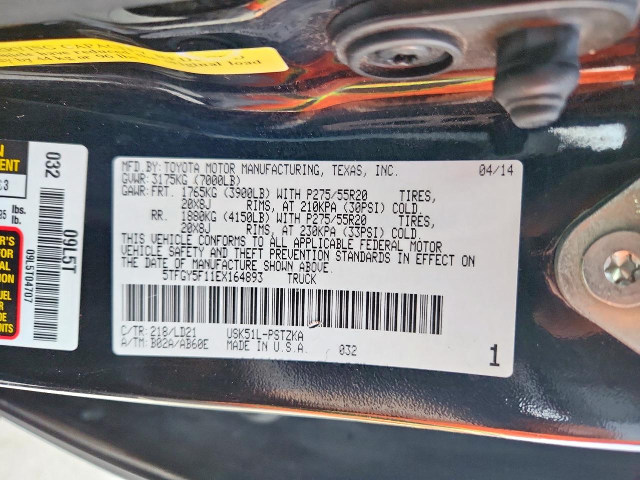 2014 Toyota Tundra Crewmax Platinum VIN: 5TFGY5F11EX164893 Lot: 80541535