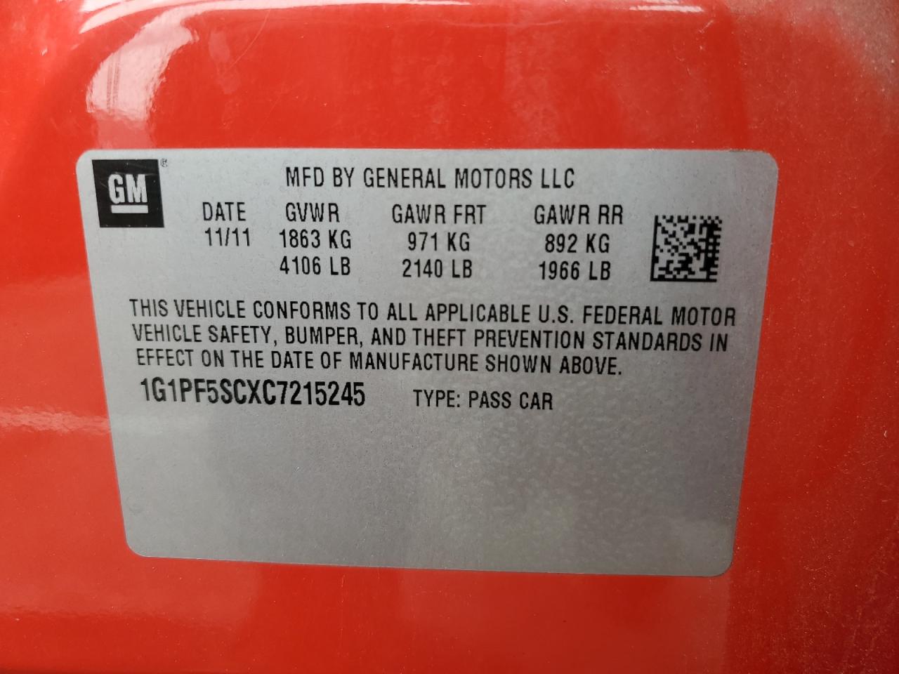 2012 Chevrolet Cruze Lt VIN: 1G1PF5SCXC7215245 Lot: 84421735