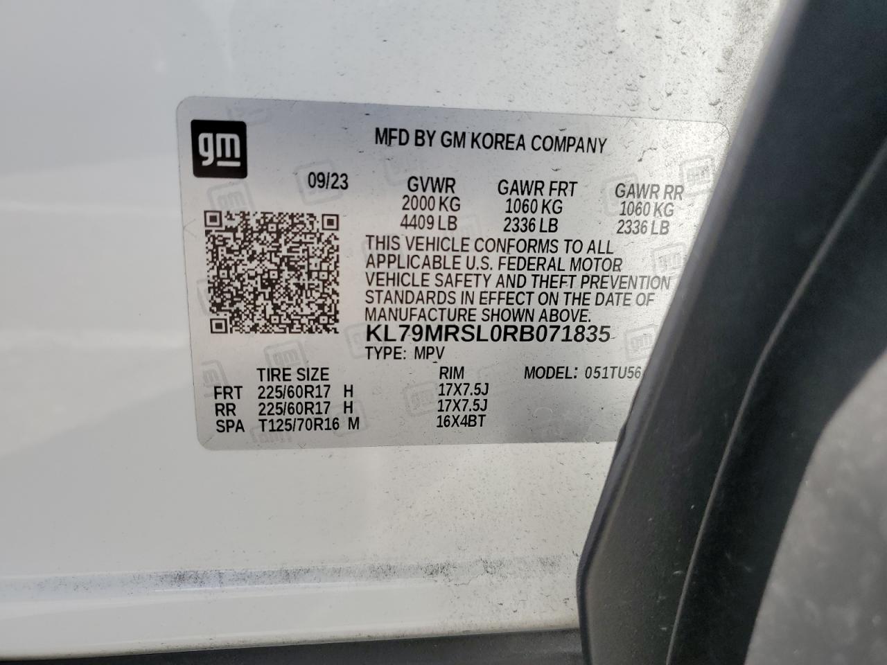 2024 Chevrolet Trailblazer Lt VIN: KL79MRSL0RB071835 Lot: 71219875