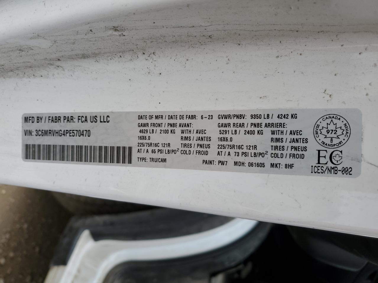 2023 Ram Promaster 3500 3500 High VIN: 3C6MRVHG4PE570470 Lot: 69834625