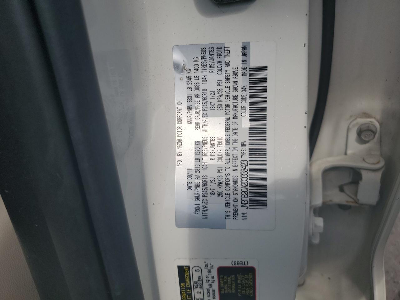 2012 Mazda Cx-9 VIN: JM3TB2CA2C0338423 Lot: 70161035