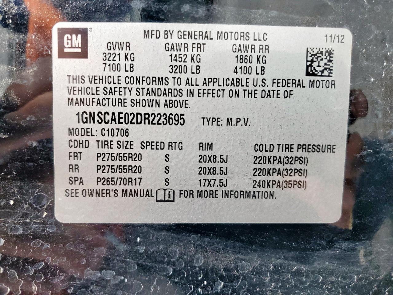2013 Chevrolet Tahoe C1500 Ls VIN: 1GNSCAE02DR223695 Lot: 84003475