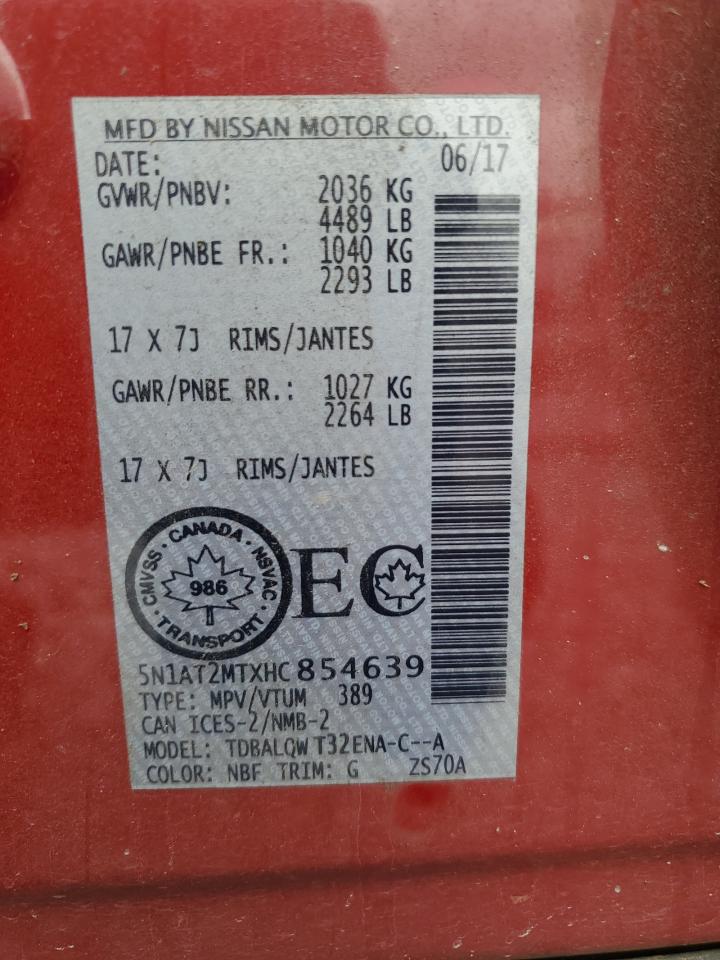 2017 Nissan Rogue S VIN: 5N1AT2MTXHC854639 Lot: 82160495