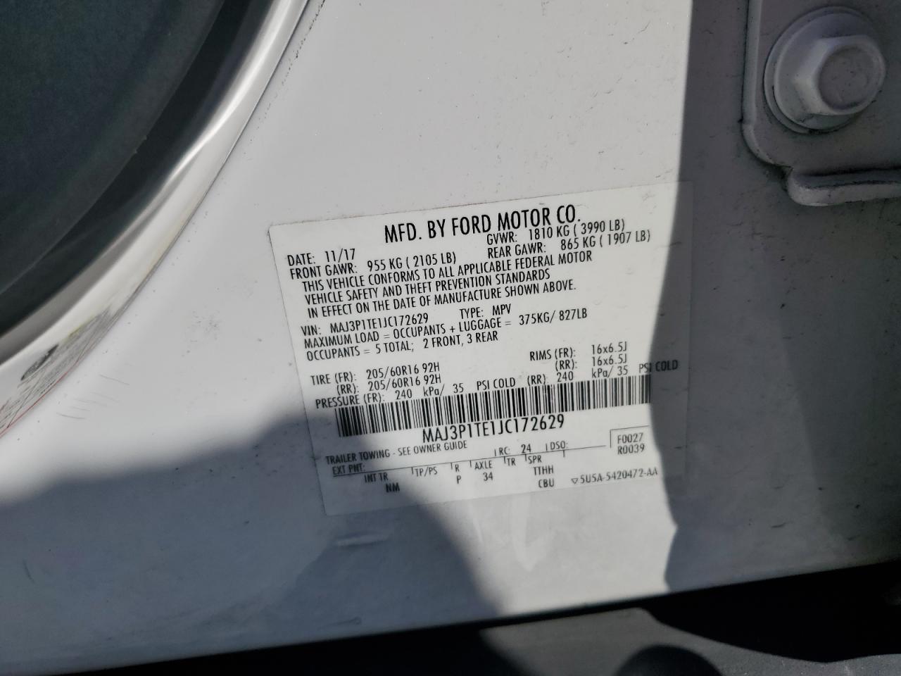 2018 Ford Ecosport Se VIN: MAJ3P1TE1JC172629 Lot: 81528955