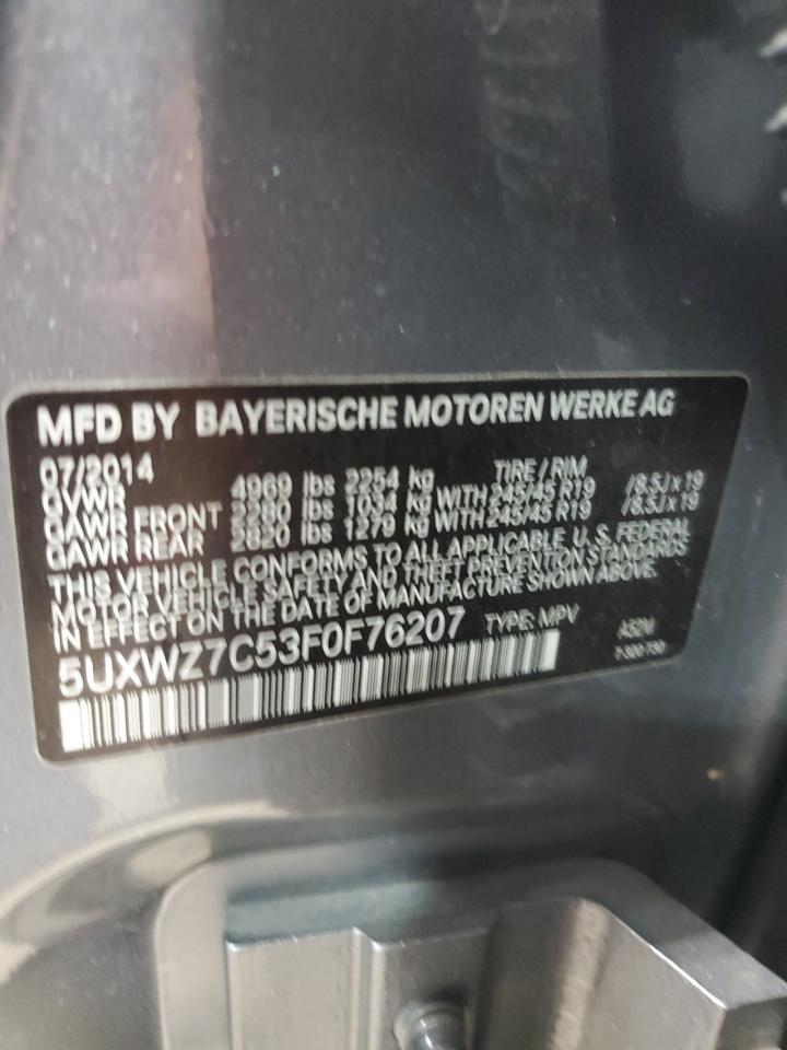 2015 BMW X3 Sdrive28I VIN: 5UXWZ7C53F0F76207 Lot: 81021905