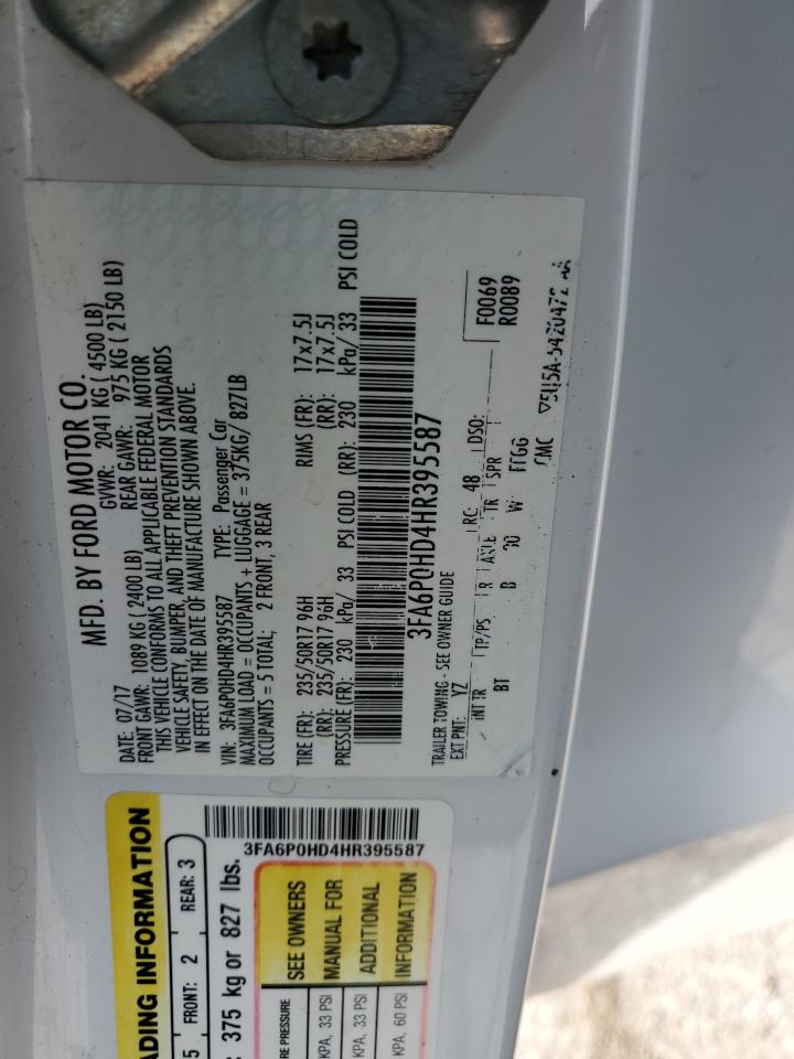 2017 Ford Fusion Se VIN: 3FA6P0HD4HR395587 Lot: 80072965