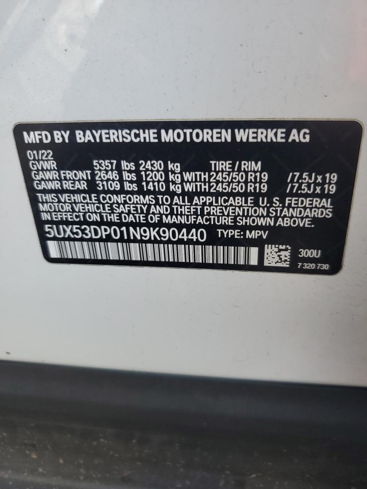 2022 BMW X3 xDrive30I VIN: 5UX53DP01N9K90440 Lot: 71215595