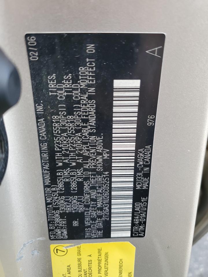 2006 Lexus Rx 330 VIN: 2T2GA31U26C052514 Lot: 70751485