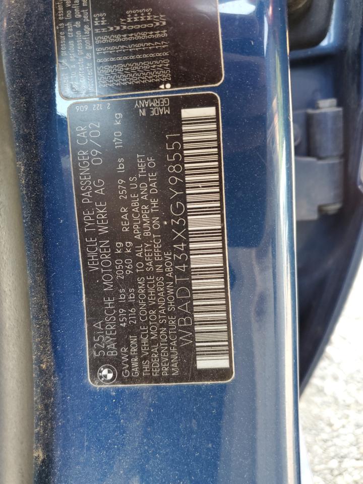 2003 BMW 525 I Automatic VIN: WBADT434X3GY98551 Lot: 72048175