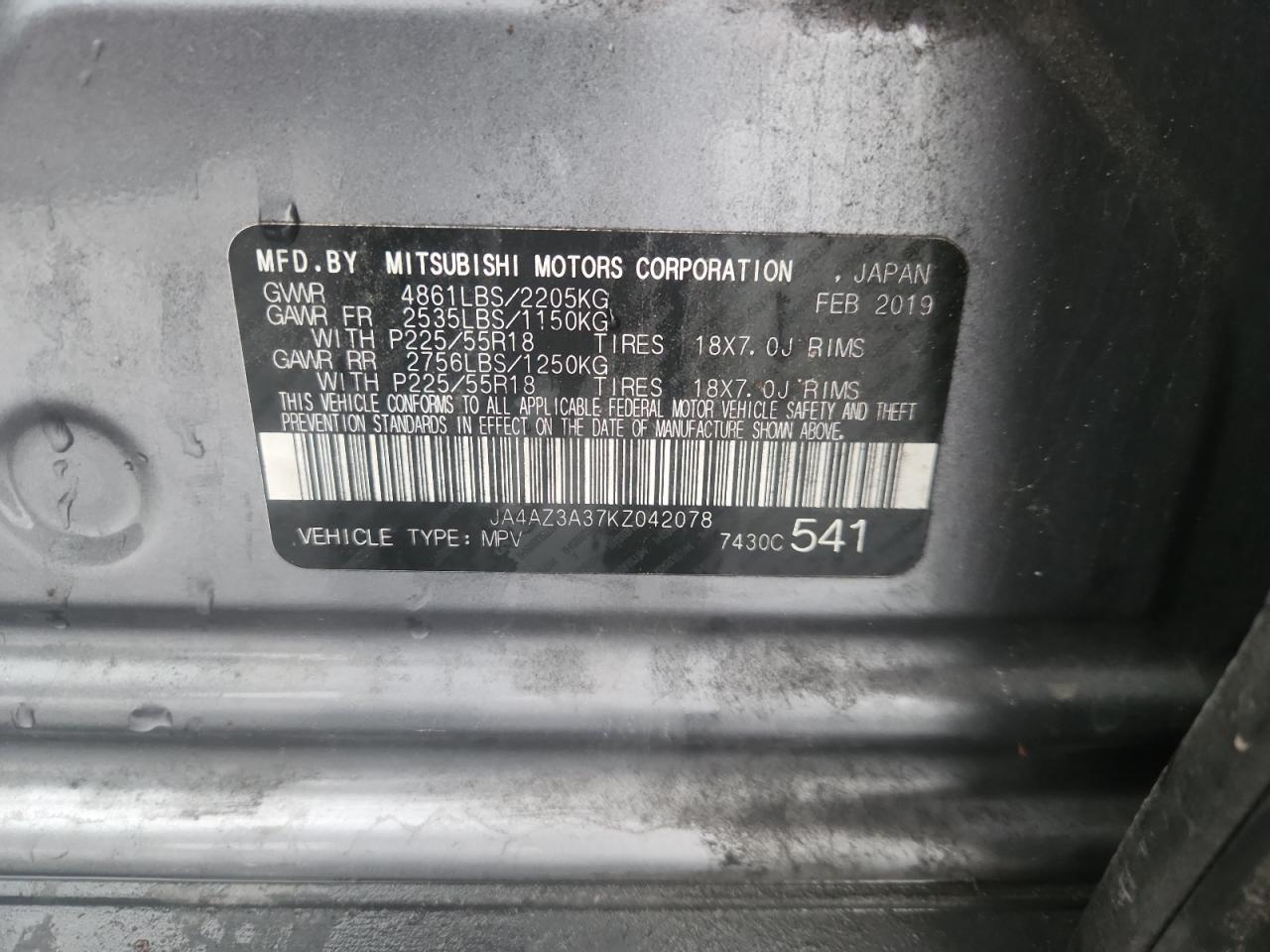 2019 Mitsubishi Outlander Se VIN: JA4AZ3A37KZ042078 Lot: 81888835