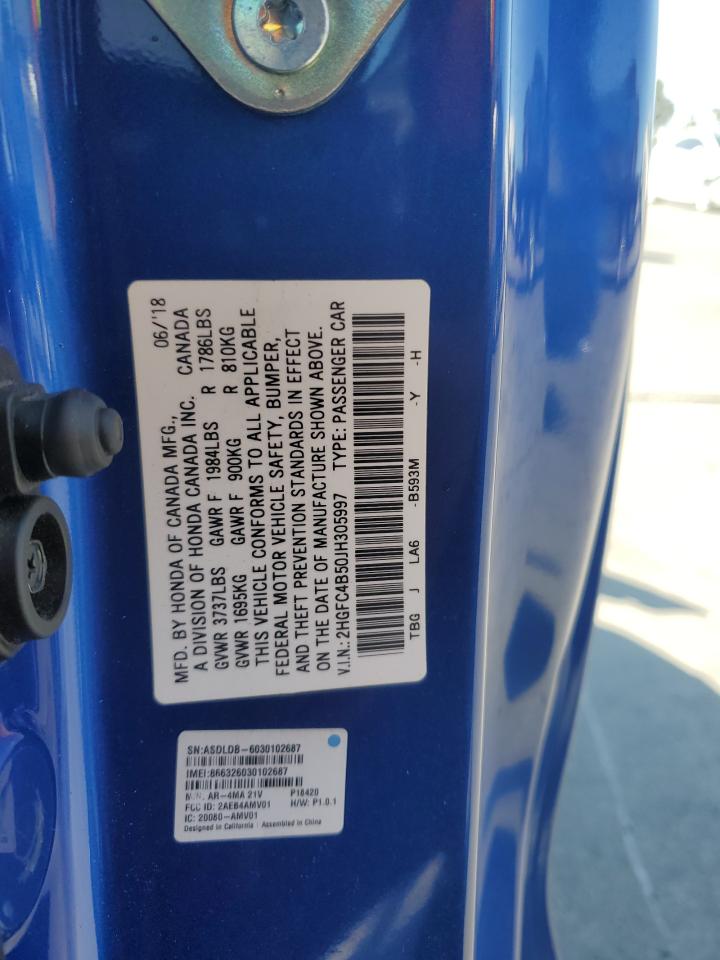 2018 Honda Civic Lx VIN: 2HGFC4B50JH305997 Lot: 80358905