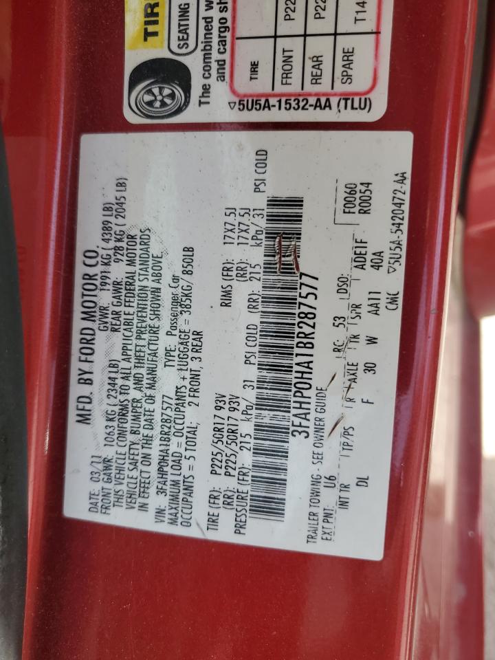 2011 Ford Fusion Se VIN: 3FAHP0HA1BR287577 Lot: 81864015